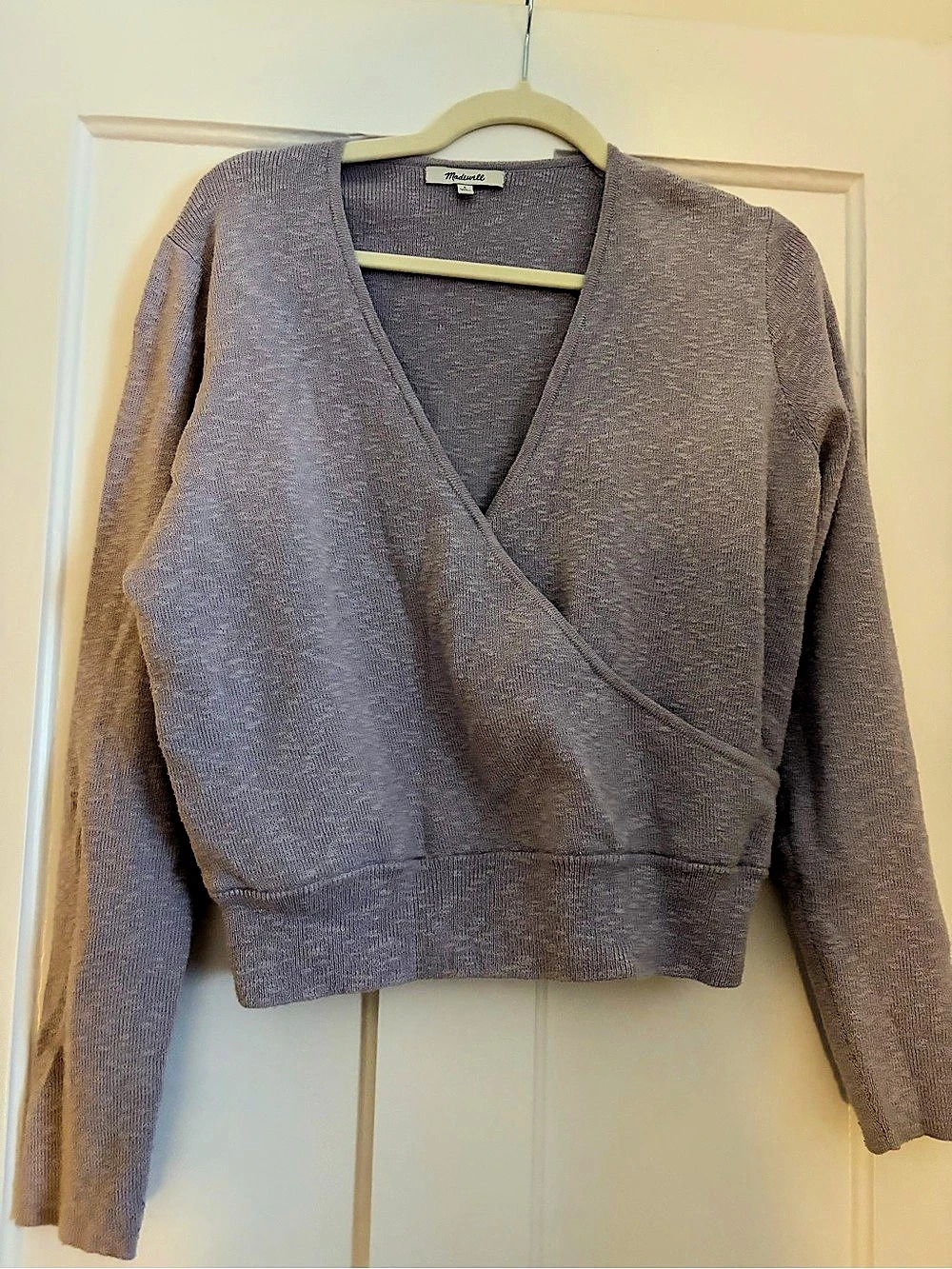 Madewell Wrap-Front Pullover Sweater in Coziest Yarn Lavender Large